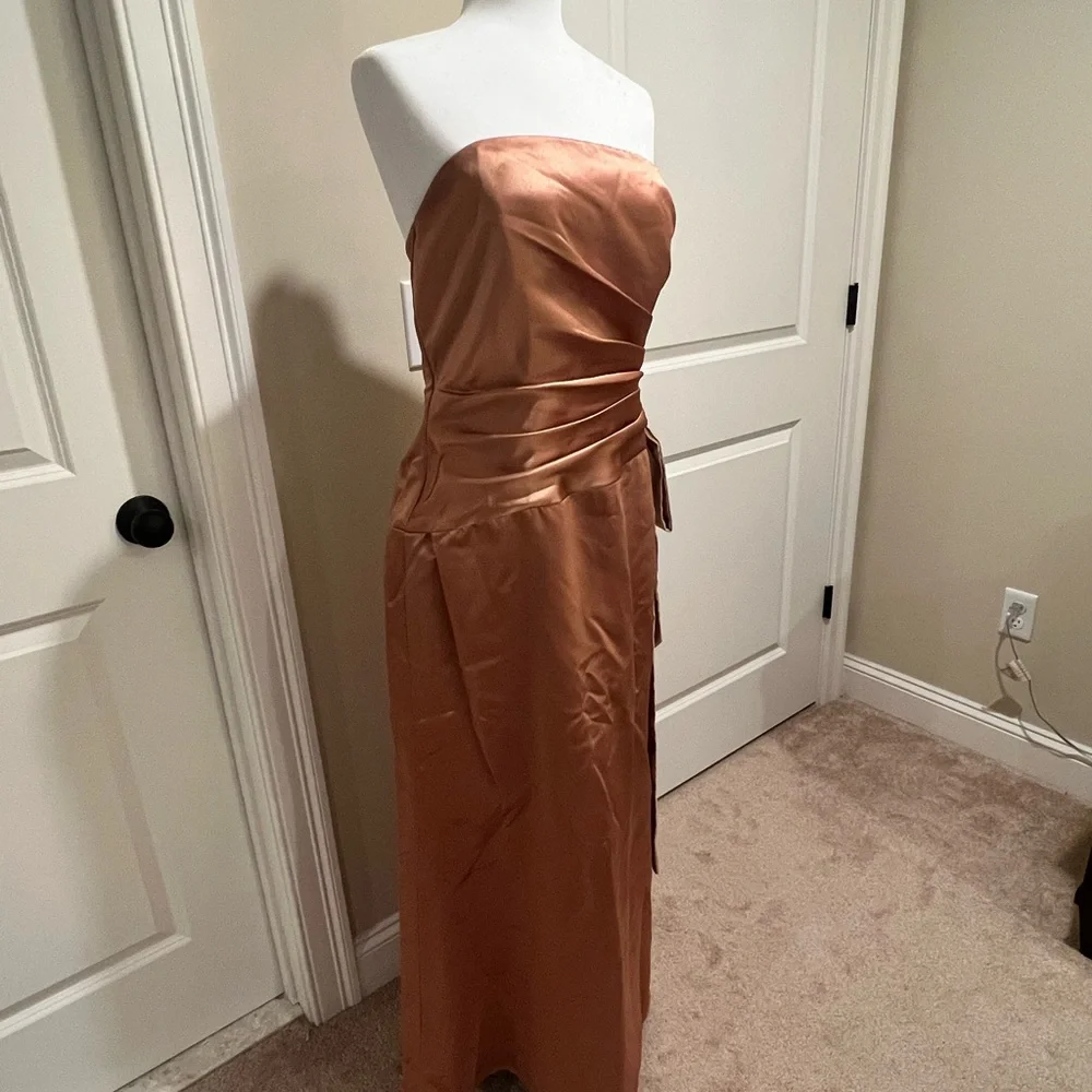 Dessy Gold Butterscotch Evening Bridesmaid’s Prom Dress sz 14 - Picture 7 of 13